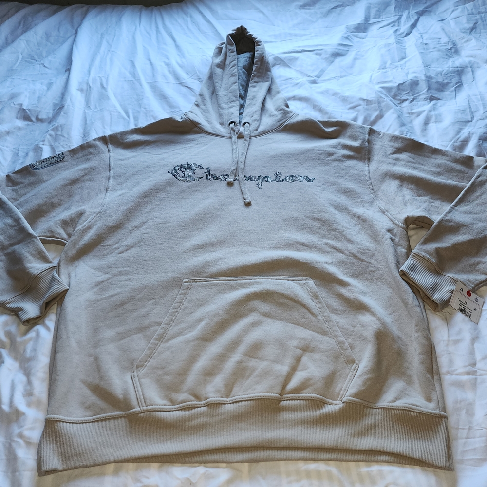 Champion Men's POWERBLEND GRAPHIC Hoodie BEIGE SIZE 2XLARGE NWT!!!